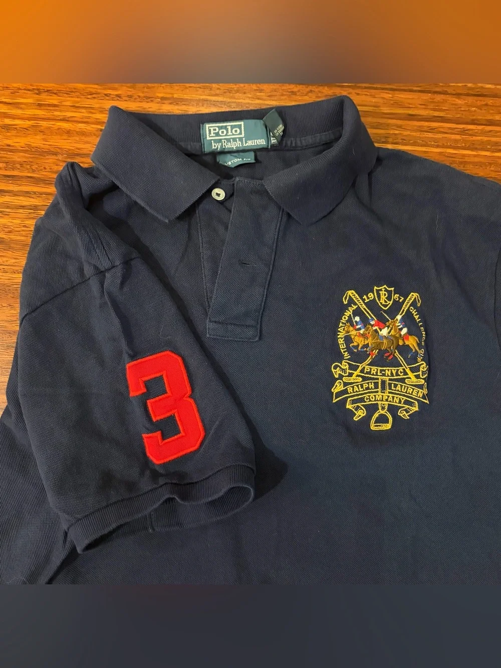 Polo Ralph Lauren Navy Mesh Blue Crest Big Triple Pony Polo Shirt Size Small XL